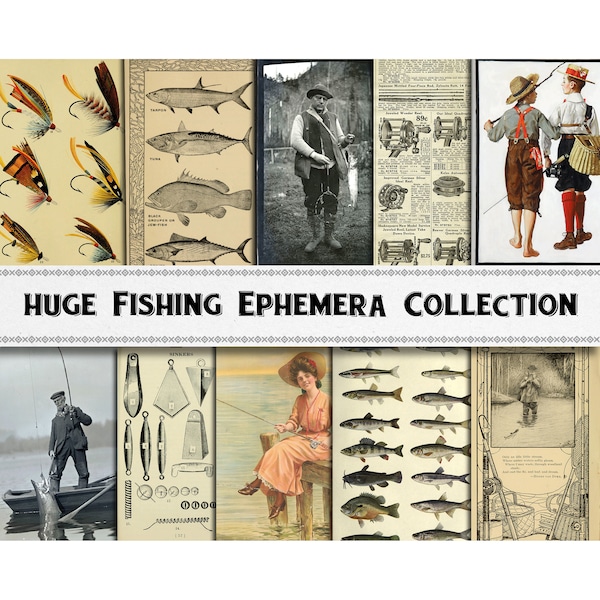 Huge Vintage Fishing Ephemera Image Collection / Digital Download / Commercial Use / Printable Clipart