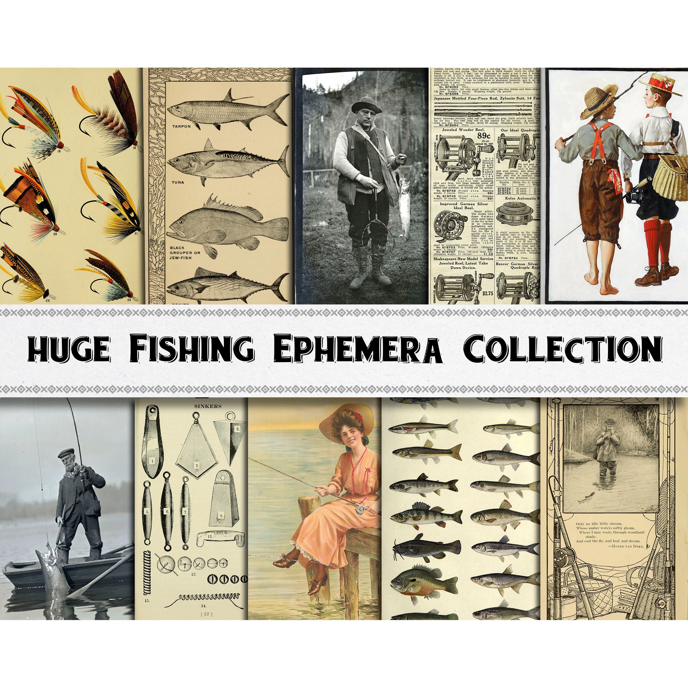 Huge Vintage Fishing Ephemera Image Collection / Digital Download /  Commercial Use / Printable Clipart 