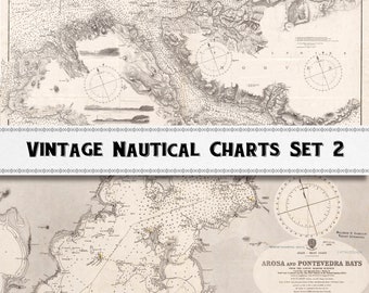 Vintage Nautical Chart Images Set 2 / Coastal Maps / Digital Download / Commercial Use / Sailing Clipart