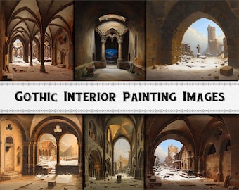 Medieval Gothic Castle Arches Painting Images / Digital Download / Commercial Use / Clipart