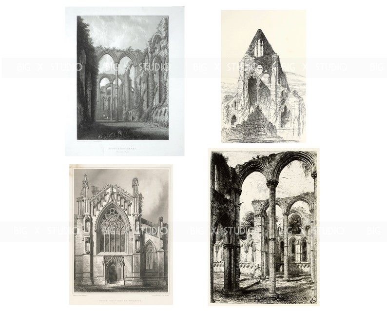 Medieval Gothic Church Ruin Engraving Images / Digital Download ...