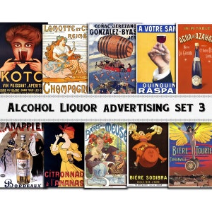 Set di immagini pubblicitarie di liquori alcolici vintage 3 / Download digitale / Uso commerciale / Clipart