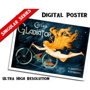 Descarga de carteles publicitarios de bicicletas de gladiadores franceses vintage / Ultra alta resolución / Uso de impresión comercial