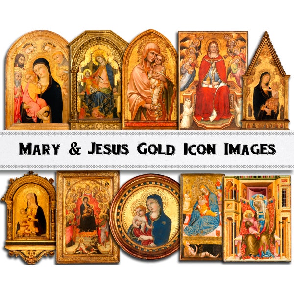 Imagens PNG do Ícone Dourado da Virgem Maria e Jesus: Uso Comercial (Download Digital)