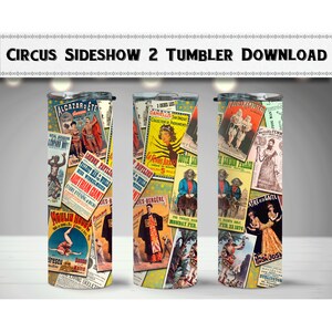 Circus Sideshow 2, Skinny 20oz Tumbler Wrap, Sublimation Design, Digital Download, Freakshow PNG
