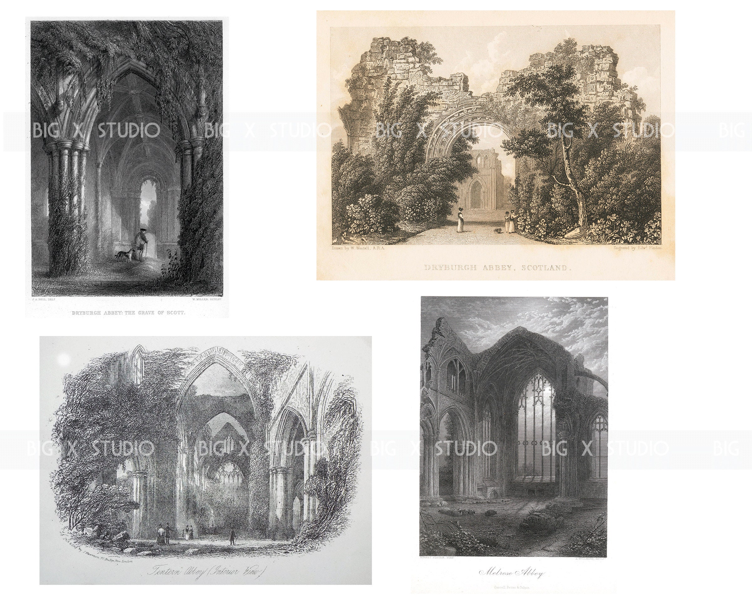 Medieval Gothic Church Ruin Engraving Images / Digital Download ...