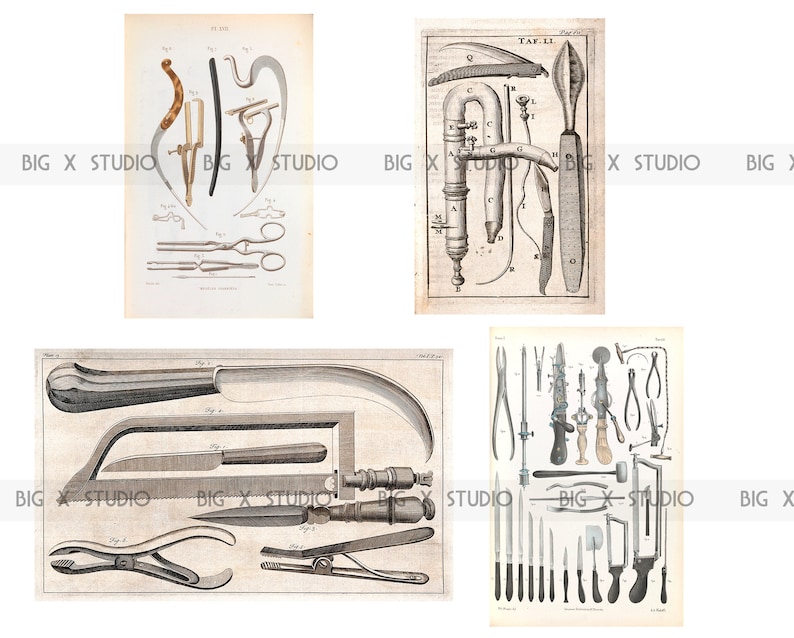 Surgical Instrument Chart Images / Vintage Medical / Digital Etsy
