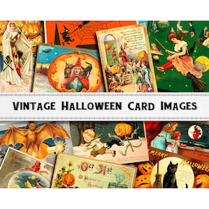 Vintage Halloween Card Images / Digital Download / Commercial Use / Spooky Pumpkin Clipart