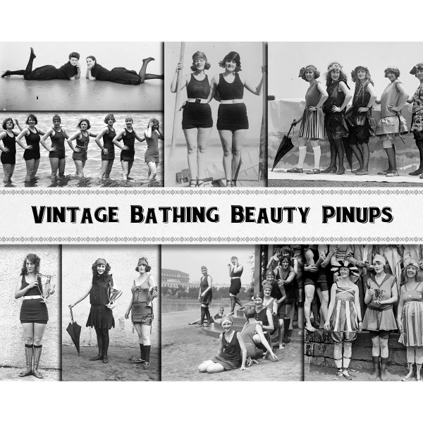 Vintage Pinup Beach Beauty Photograph Images / Digital Download / Commercial Use / Swimsuit Clipart