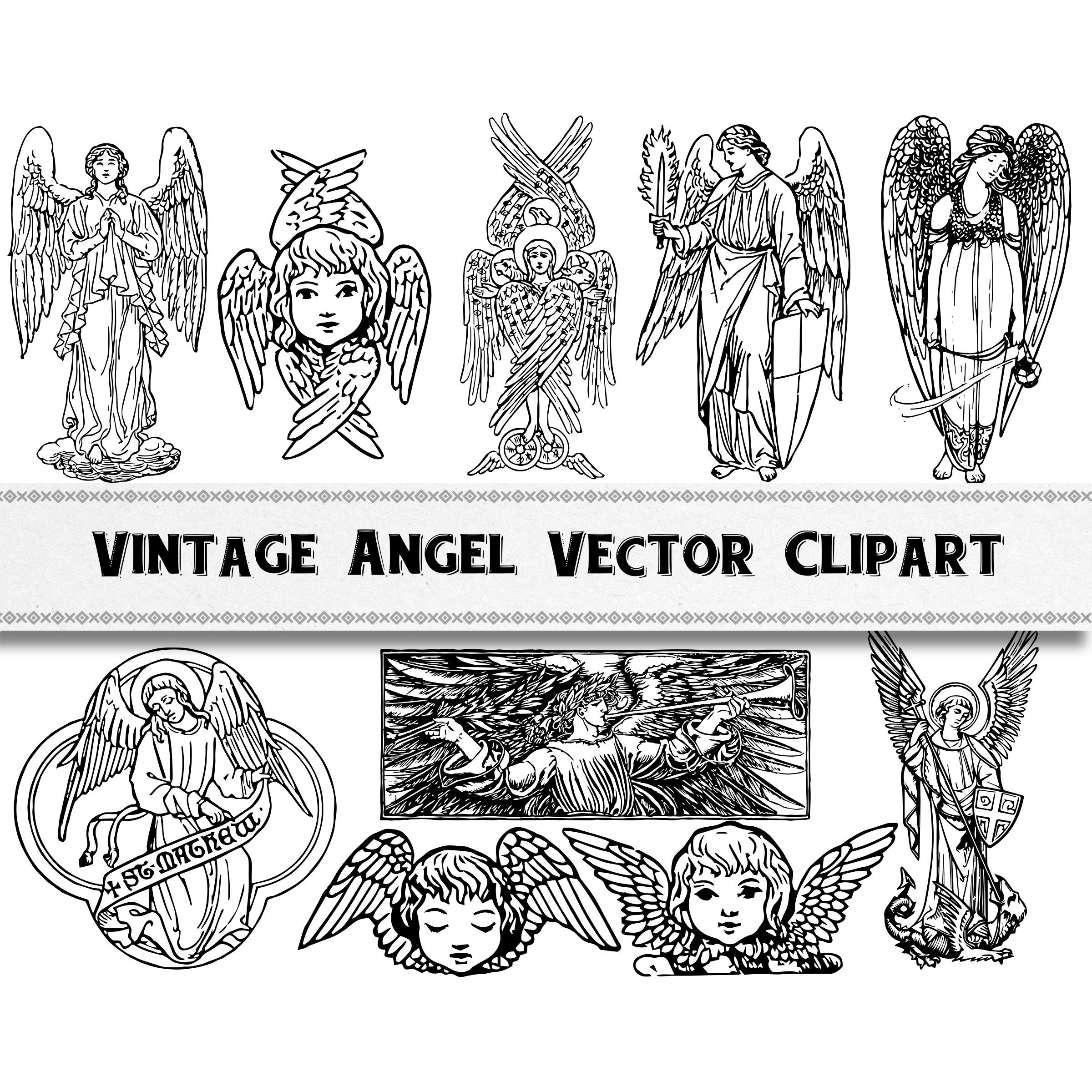 Vintage Angel Vector SVG Images / Digital Download / Commercial