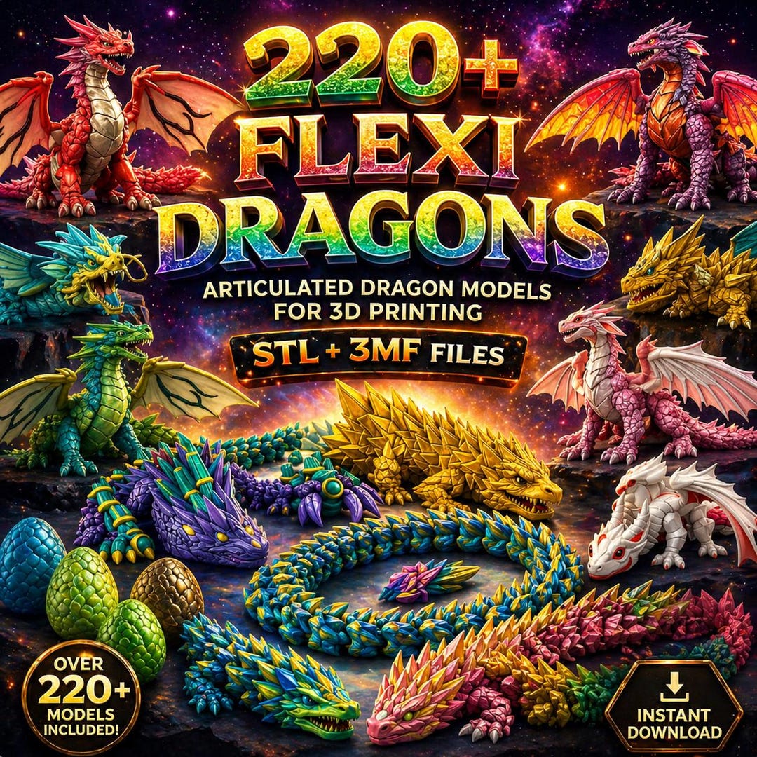 100 Flexi Dragon STL Files Bundle – Articulated 3D Print Dragons ...