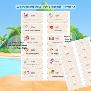 12 bons récompenses à imprimer –format A4 – outils pour valoriser le quotidien - 3 à 12 ans - PDF