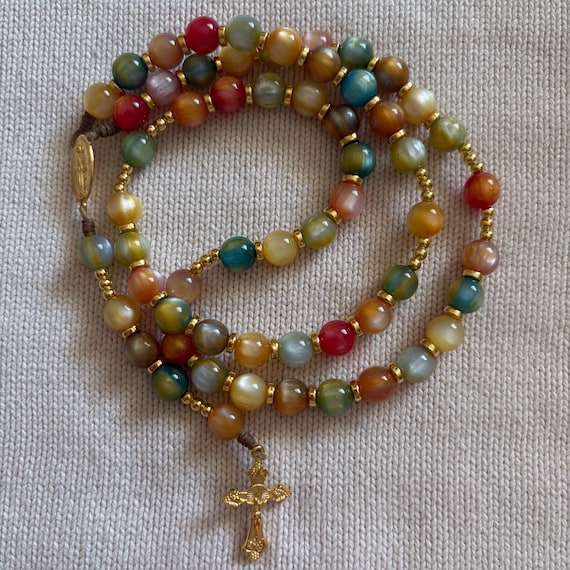 Handmade Rosary | Warm Earth-Tone Beads with Gold Accents | Catholic Gift