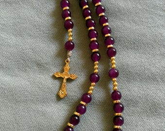 Handmade Rosary | Purple Glass Beads with Gold Accents | Catholic Gift