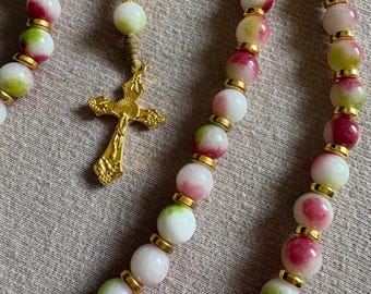 Handmade Rosary | Garden-Tone Beads with Gold Accents | Catholic Gift