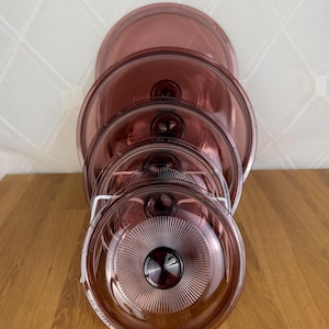 Pyrex Cranberry Glass Replacement Lids Multiple Sizes Round and Oval Ribbed Pattern