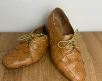 Joie Woven Leather Oxford Shoes Cognac Brown EU 36.5 US 6.5 Lace Up Women’s Shoes