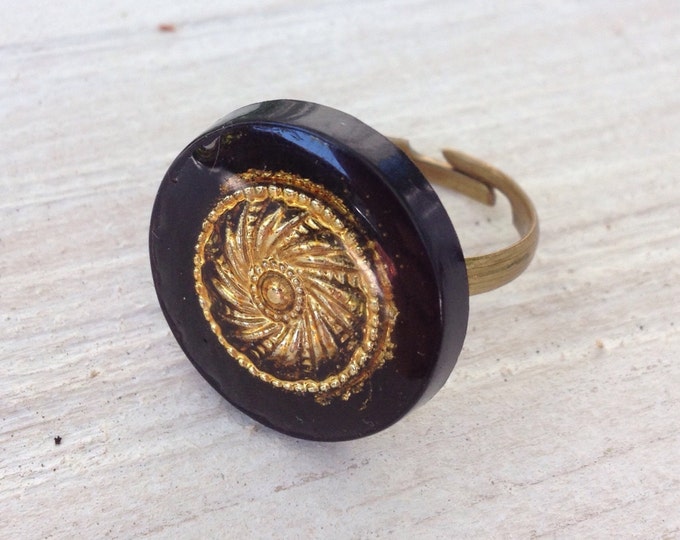 vintage cocktail Ring Boh\u00e9me ethical-fashion art-nouveau art and crafts gold antik schwarz
