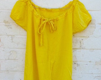 Shirt Tunika Bluse gelb vintage secondhand gelb slowfashion 90‘s ethicalfashion