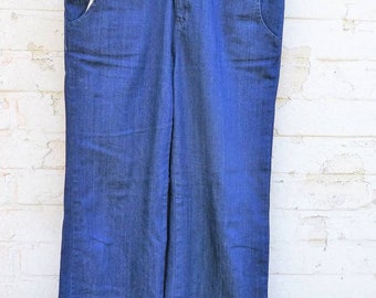 Jeans Hippie secondhand flared-Jeans denim slowfashion culotte ecofashion green vintage 90's culotte straight leg new Wide leg medium