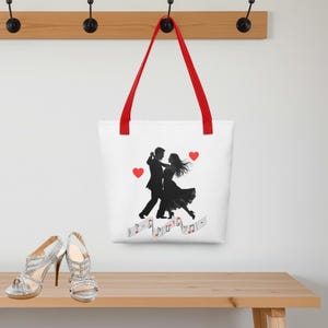 Dance Tote with Rumba Dancer Design, 100% Polyester Bag for Shoes and Daily Outings