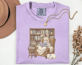 Reading Bunny Shirt, Easter Book Lover Tee, Cottagecore Rabbit Graphic, Spring Aesthetic Shirt, Cute Bunny Mom Gift, Cozy Library Top