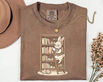 Bookish Bunny Shirt, Cottagecore Rabbit Tee, Easter Book Lover Gift, Cute Reading Bunny Graphic, Librarian Aesthetic, Woodland Spring Shirt
