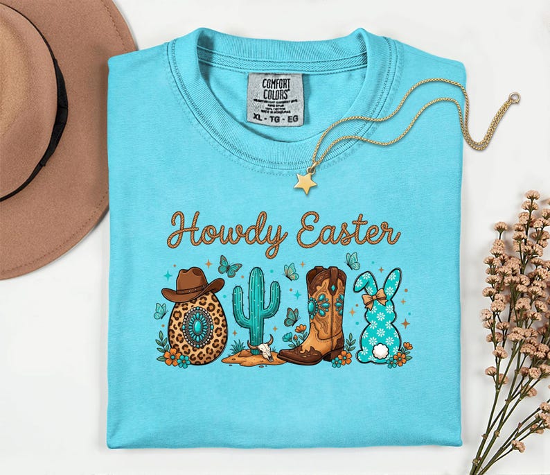 Comfort Colors® Howdy Easter Shirt, Western Easter Tee, Cowgirl Easter Outfit, Cowboy Bunny Shirt, Country Spring Graphic Top image 2