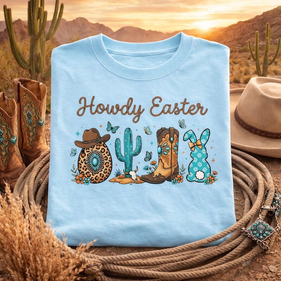 Comfort Colors® Howdy Easter Shirt, Western Easter Tee, Cowgirl Easter Outfit, Cowboy Bunny Shirt, Country Spring Graphic Top