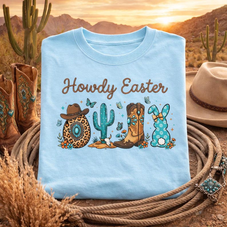 Comfort Colors® Howdy Easter Shirt, Western Easter Tee, Cowgirl Easter Outfit, Cowboy Bunny Shirt, Country Spring Graphic Top image 1