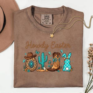 Comfort Colors® Howdy Easter Shirt, Western Easter Tee, Cowgirl Easter Outfit, Cowboy Bunny Shirt, Country Spring Graphic Top image 3