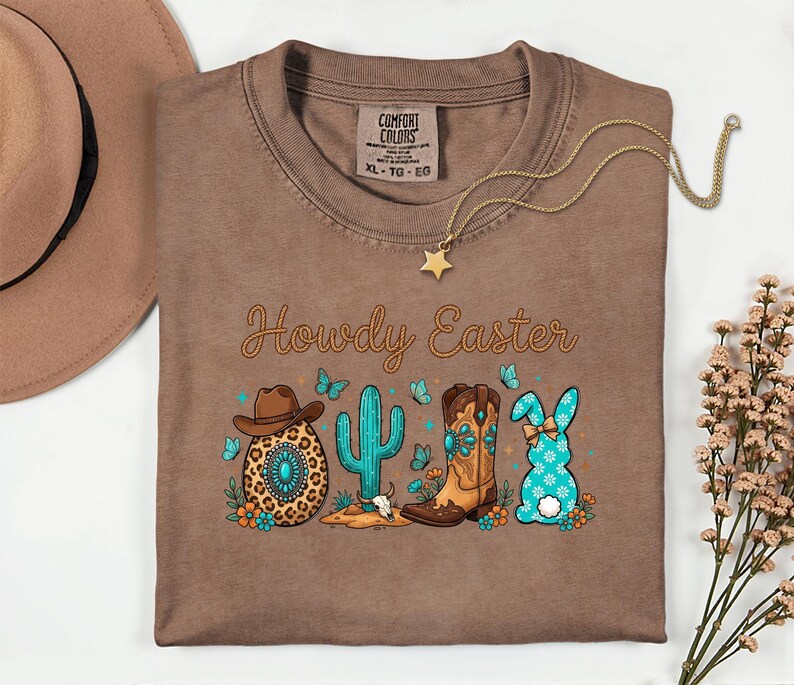 Comfort Colors® Howdy Easter Shirt, Western Easter Tee, Cowgirl Easter Outfit, Cowboy Bunny Shirt, Country Spring Graphic Top image 3