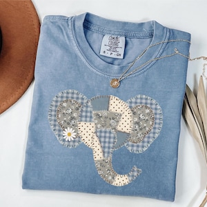 Patchwork Elephant Shirt Comfort Colors, Cottagecore Elephant Tee, Elephant Lover Gift, Boho Elephant Graphic Shirt, Wildlife Tee