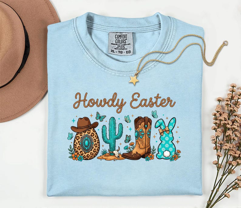 Comfort Colors® Howdy Easter Shirt, Western Easter Tee, Cowgirl Easter Outfit, Cowboy Bunny Shirt, Country Spring Graphic Top image 4