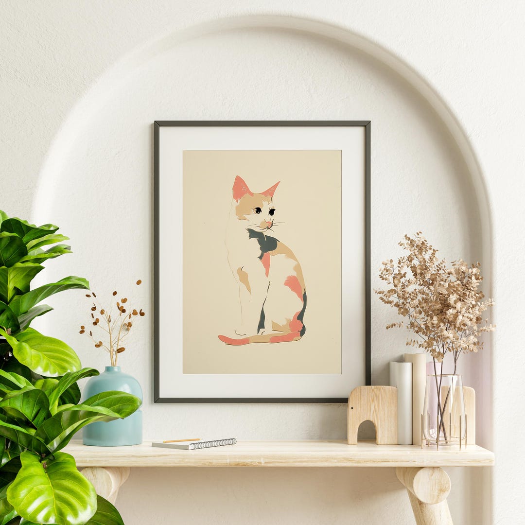 Cat Wall Art Printable | Art Deco Animal Print | Japandi Wall Art ...