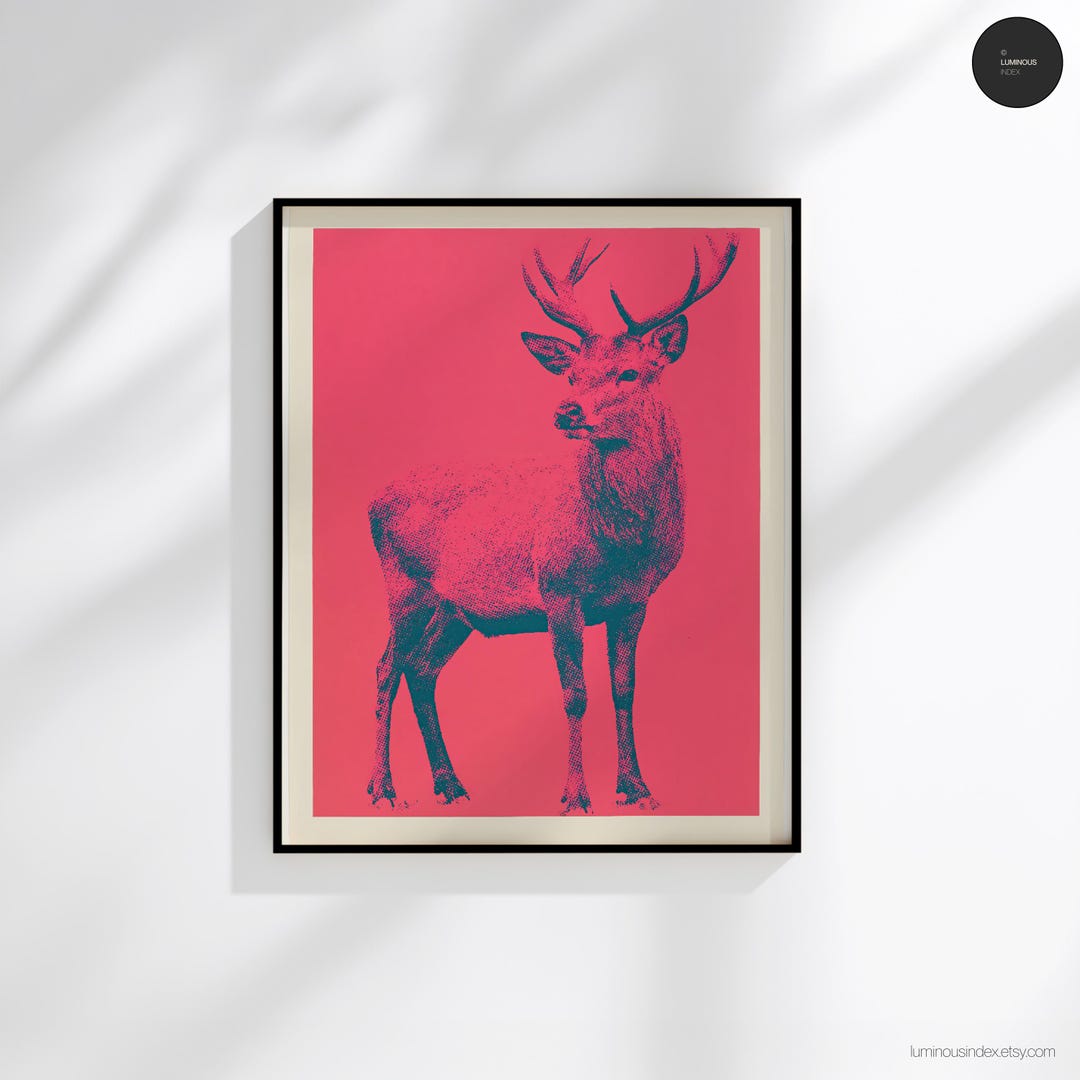 Deer Risograph Print, Two Color Animal Wall Art, Indie Art Print ...