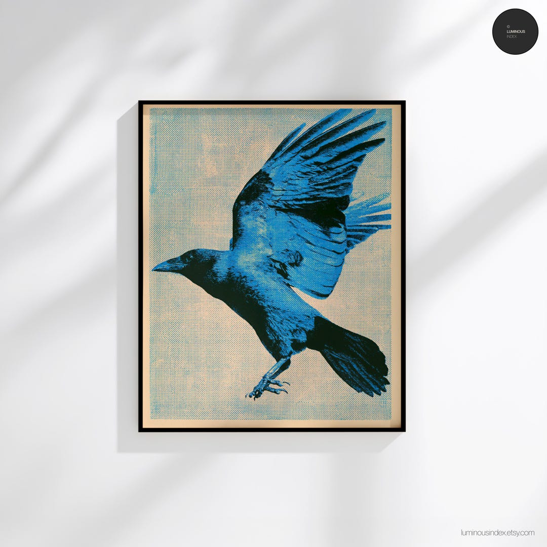 Crow Risograph Print, Two-color Riso Wall Art, Indie Animal Decor ...