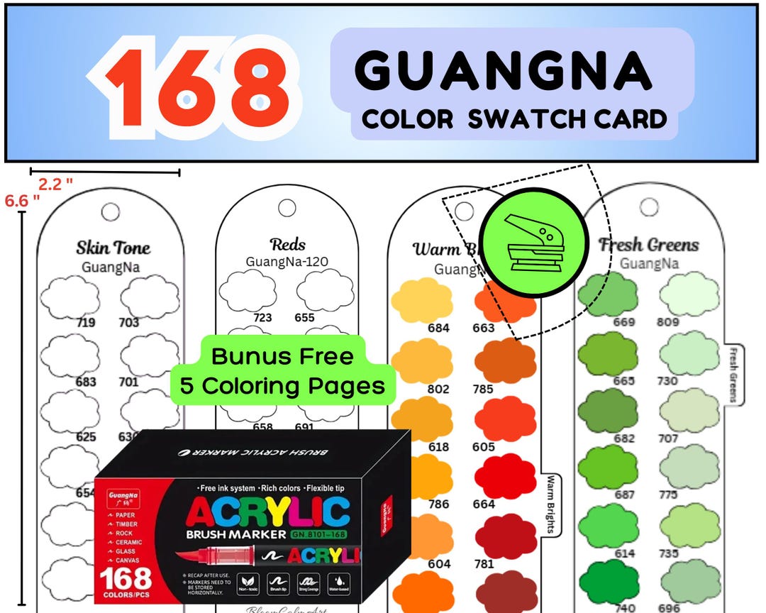 Guangna 168 Acrylic Marker Swatch Card: Blank Color Chart Template ...
