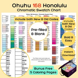 Tabla de muestras del marcador Ohuhu 168 Honolulu: Códigos nuevos y antiguos precargados en blanco (Descarga en PDF)