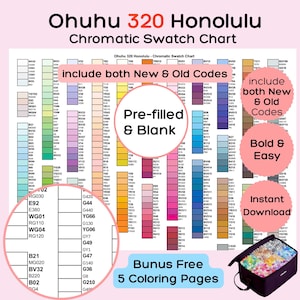 Tabla de muestras del marcador Ohuhu 320 Honolulu: Códigos nuevos y antiguos precargados en blanco (Descarga en PDF)