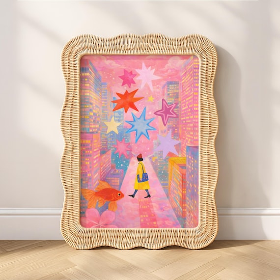 City of Stars Digital Wall Art Print - Dreamy and Surreal Pink City