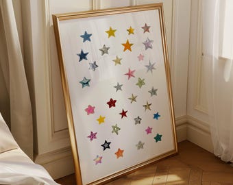 Stars Wall Art, Y2K Colorful Decor, Mixed Media, Digital Download, Rainbow Stars