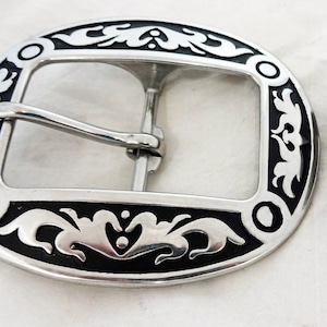 Neu Jeremiah Watt 3 Stück Gürtelschnalle Oval Floral Schwarz Edelstahl Western Pferd Tack Hardware