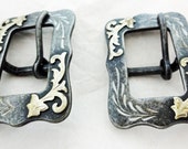 New Pair Black Steel Square C Center Bar Buckles 3 4 quot Engraved German Silver Overlay Western Horse Tack Hardware Headstall
