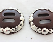 New Pair Clovis Slotted Hansen Western Gear Conchos Brown Iron Sterling Overlay Horse Tack Saddle Strings Hardware