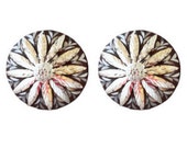New Pair Hansen Western Gear Conchos Daisy Brown Iron Sterling Overlay Bridle Loops Scarf Slides RosettesHorse Tack