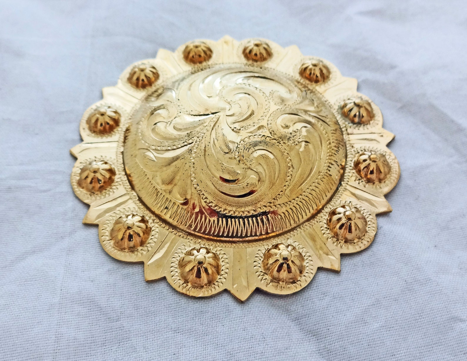 Engraved Brass Yuma Berry Hansen Western Gear Screw Back Etsy