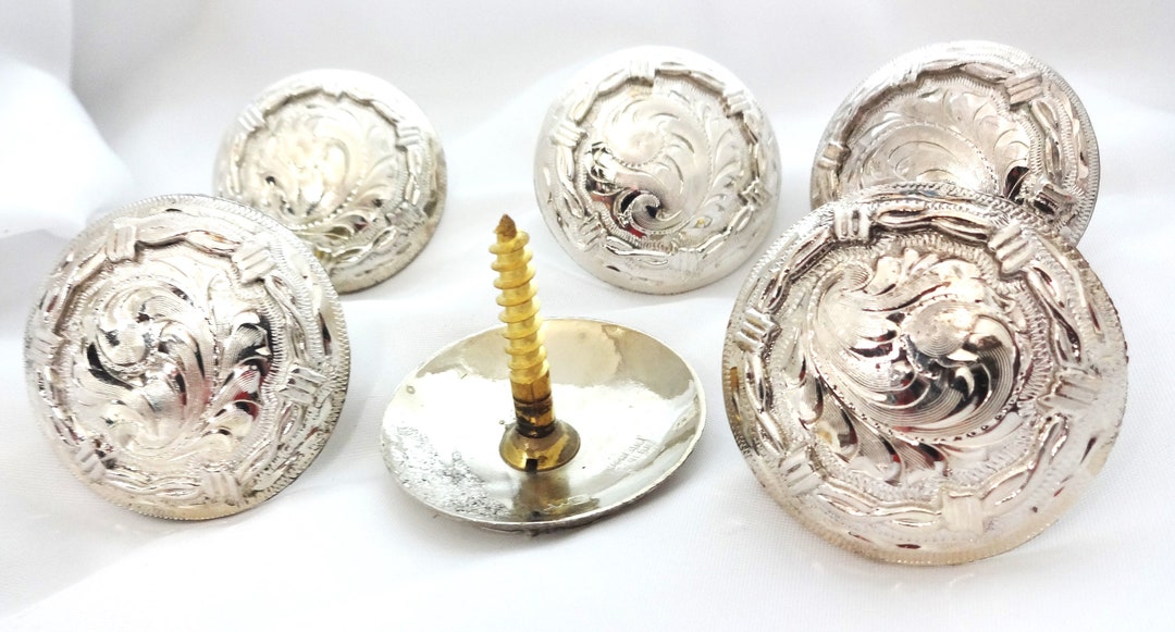 Lot De 6 Selles En Fer Conchos Western Hansen – Vis En Bois Clovis Argenté – Neuf Sous Blister