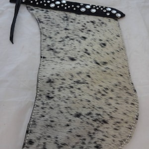 Mini Chap Christmas Stocking Rodeo Black Brindle Hair on Cowhide Leather Bling Rhinestones Studs Sock Wine Bag Gift