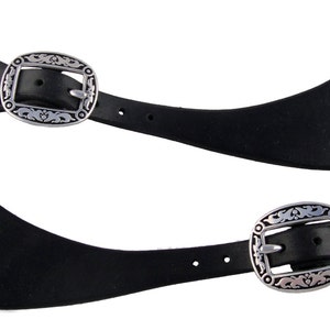 West Coast Tack Black Hermann Oak Harness Leather Western Spur Straps Jeremiah Watt Oval Floral Buckles New